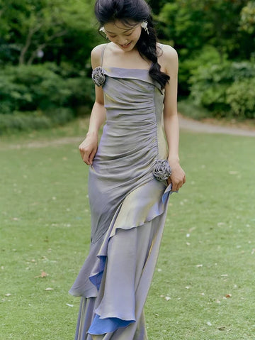 Niulatu High Low Spaghetti Straps Ruffles Light Purple Prom Dresses Birthday Outfits SD470